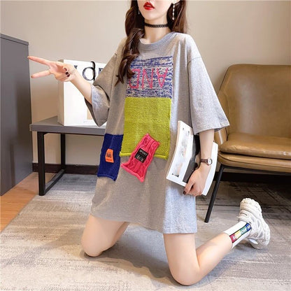 【半額！期間限定！！】ゆったりロング丈切り替え三色半袖Tシャツ＜F-1565＞