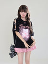 着回し力抜群 レース スウィートプリント 全2色 半袖Tシャツ ＜F-8711＞