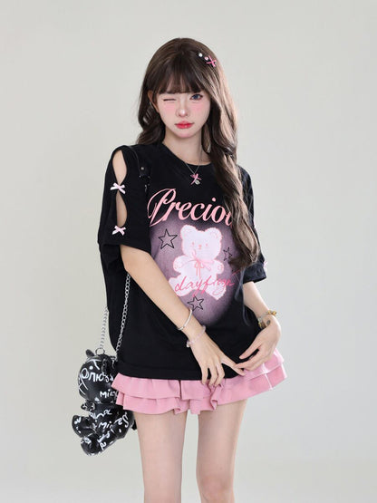 着回し力抜群 レース スウィートプリント 全2色 半袖Tシャツ ＜F-8711＞