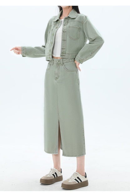 カジュアル 長袖 定番シンプル ジャケット＋スカート セットアップ ＜F-10943＞