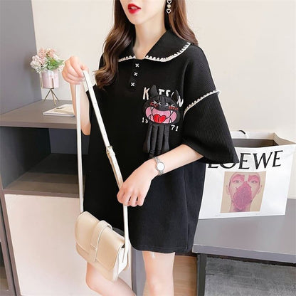 美人度アップ   ワッフル ロング Tシャツ ゆったり半袖 ＜F-2930＞