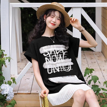 【半額！期間限定！！】大好評 スウィート 大人可愛い プリント レイヤード風 ワンピース<F-8683>
