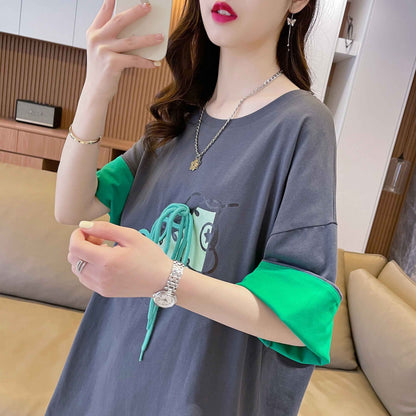 韓国系   ラウンドネック Tシャツ ゆったり半袖 ＜F-2988＞