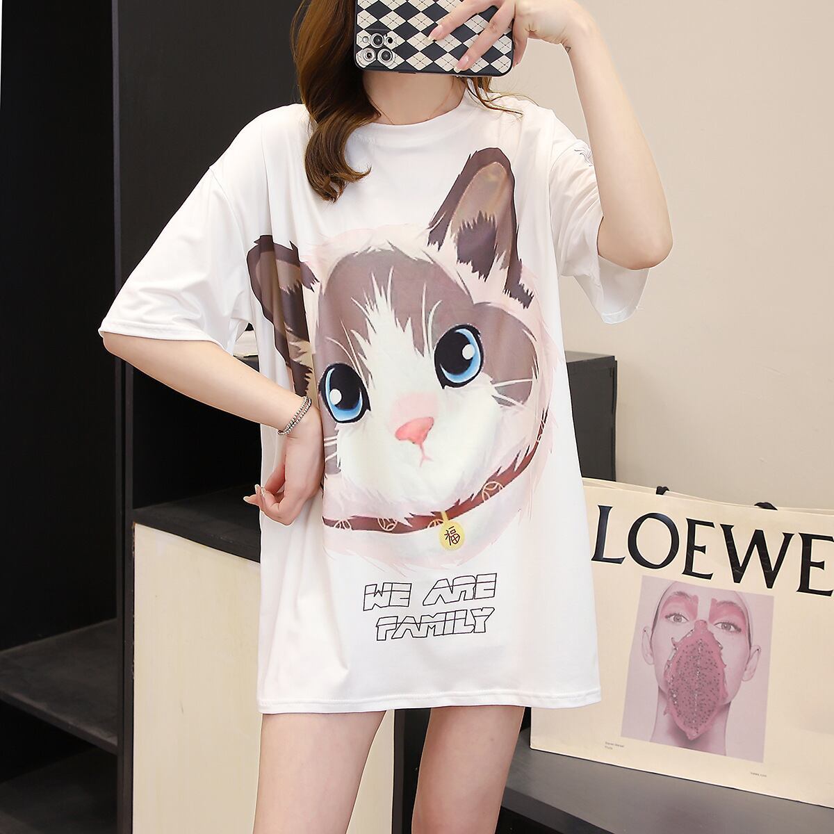 新商品 カジュアル 売り切れ必至 ルーズ プリント 全2色 半袖TシャツF-8777