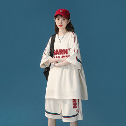 大好評 ファッション カジュアル ルーズ半袖ＴシャツⅹパンツセットF-6539