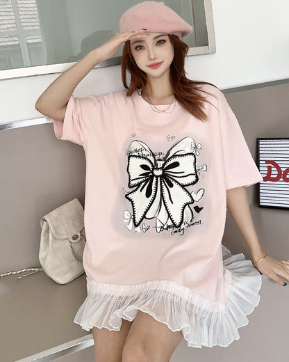 今季マストバイ プリントゆったり 切り替え 半袖Tシャツ 全4色＜F-8256＞