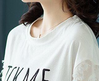 絶対欲しい レース エレガント 切り替え プリント 半袖Tシャツ＜F-8587＞