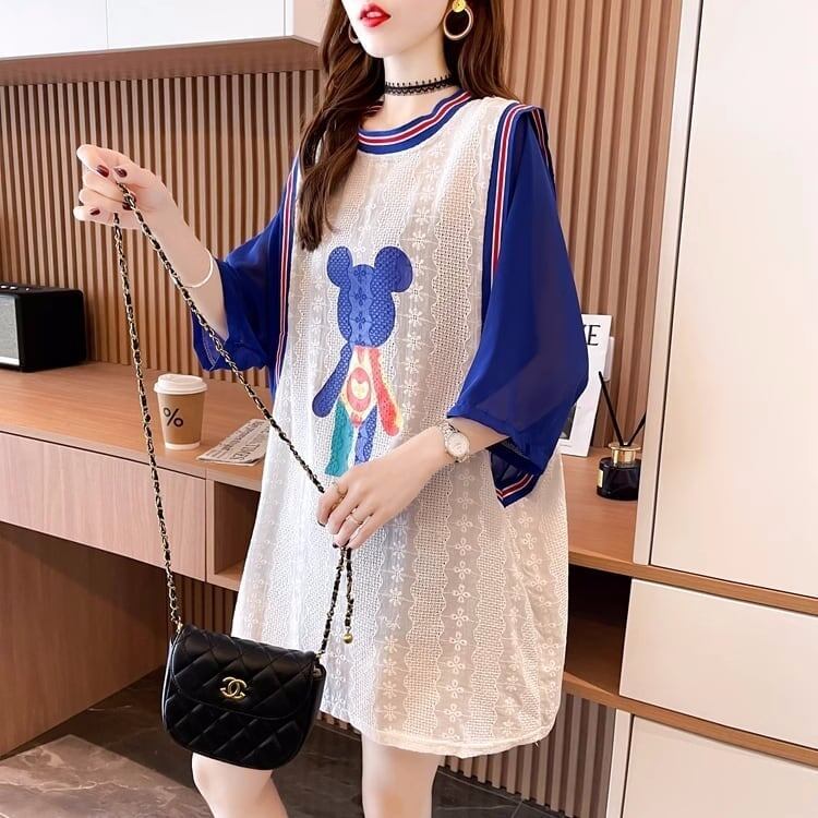 夏新作   ベアー ロングTシャツ ゆったり5分袖 ＜F-2942＞
