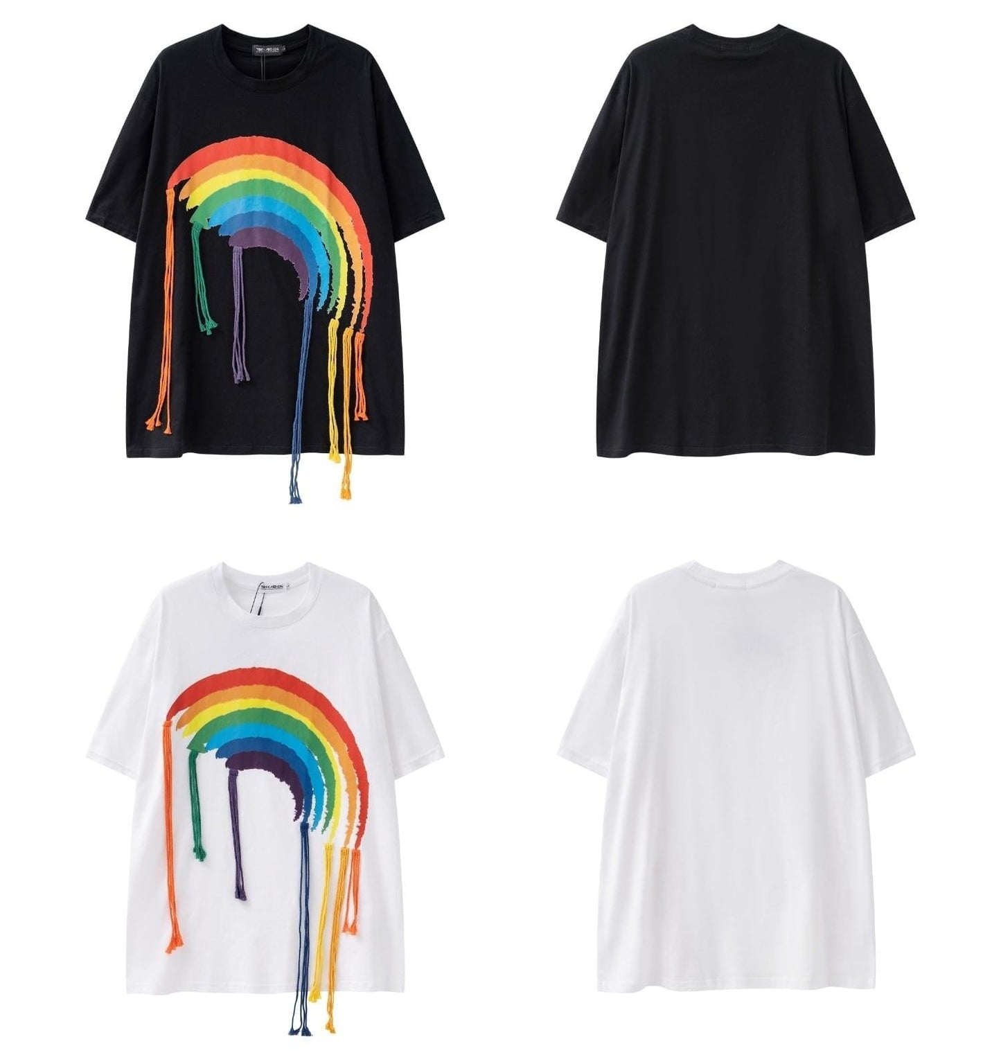 好感度UP 虹ロゴ タッセル ゆったり Tシャツ 全2色 ユニセックス半袖F-4863