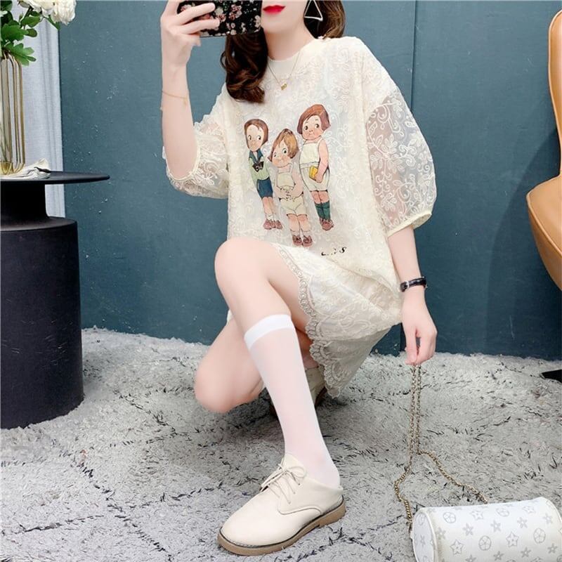 ゆったり感アップ 着心地抜群 プリント Tシャツ カットソー ワンピース＜isf-3518＞