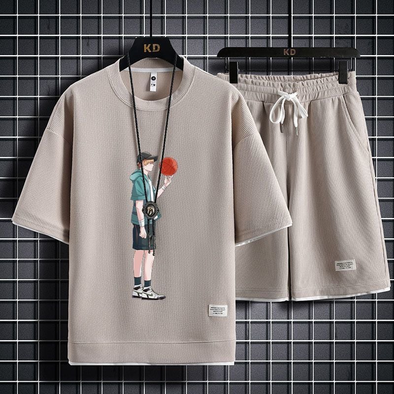 男女兼用 上質 プリント Tシャツ & ショーツ セットアップ F-7062