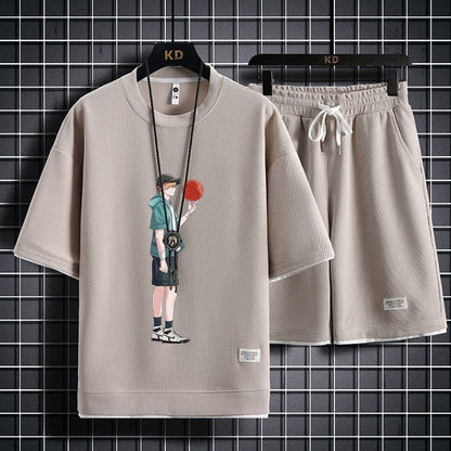 男女兼用 上質 プリント Tシャツ & ショーツ セットアップ F-7062