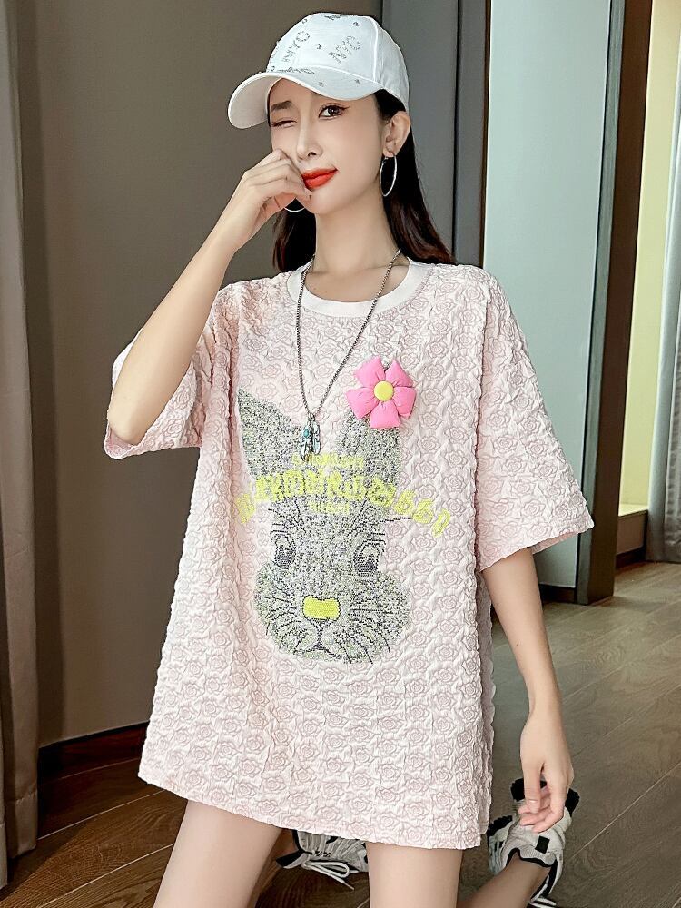 話題沸騰中 キュート カジュアル ホットダイヤモンド 半袖Tシャツ＜F-8626＞