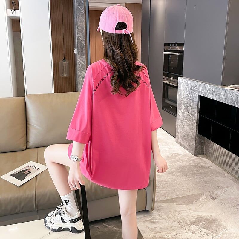 超人気商品 ロング アルファベット プリントTシャツ 三色 ゆったり半袖 ＜F-4019＞