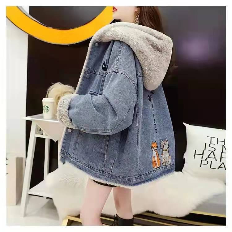 もこもこ裏起毛デニムジャケット厚手アルファベットロゴコート<F-4441>
