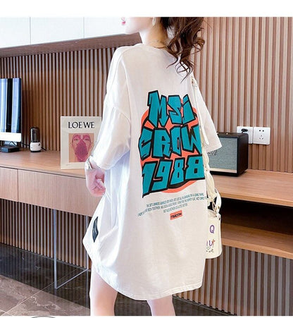 組み合わせやすい アルファベット 数字ロゴ プリントTシャツ ゆったり半袖＜F-2957＞
