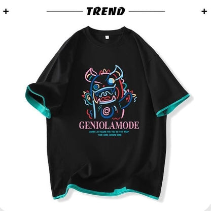 ユニセックスピュアコットン漫画プリント半袖Tシャツ<F-5115>