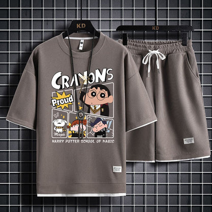 男女兼用 新作 プリント Tシャツ & ショーツ セットアップ F-13327