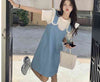 美人度アップ デニム 大人可愛い 全2色 半袖Tシャツ+サスペンダースカート セットF-8782