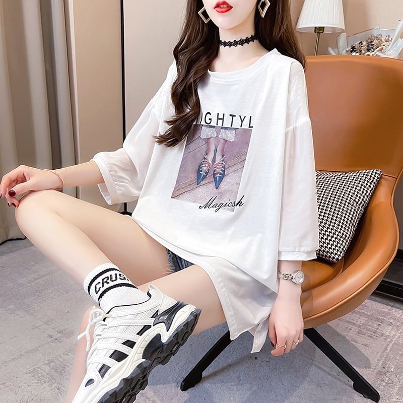 話題沸騰中 プリント 切り替え ストリート ゆったり 着?せ トップス Tシャツ ＜F-2075＞