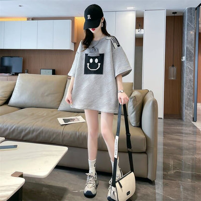 エレガントな立体ジャガードルーズウールパッチステッチ半袖Tシャツ<F-2901>