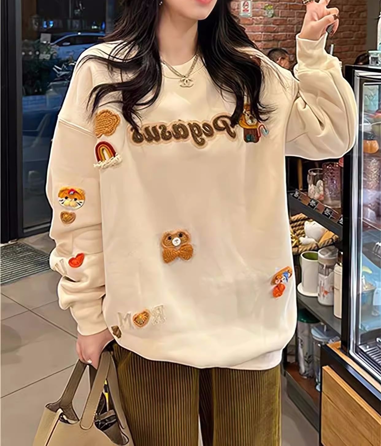 【裏起毛】英字ロゴゆったりスウェット厚手トップス<F-4708>