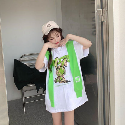 早い者勝ち 早い者勝ち 絶対流行 カジュアル 2色選択 Tシャツ+カウルネック<F-11153>