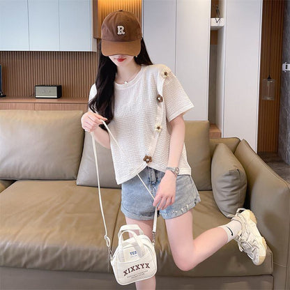 超人気 シンプル 好感度UP スウィート 3色選択 半袖Tシャツ＜F-8579＞