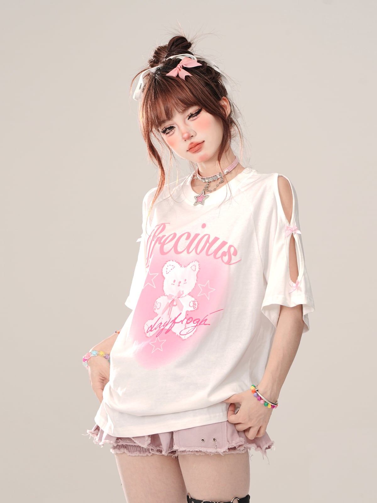 着回し力抜群 レース スウィートプリント 全2色 半袖Tシャツ ＜F-8711＞