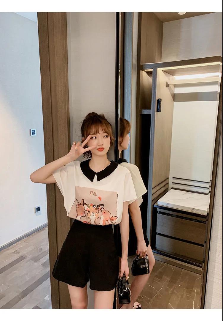 美人度アップ シフォン スウィート 半袖 Tシャツ ショートパンツ セットアップ ＜F-9234＞