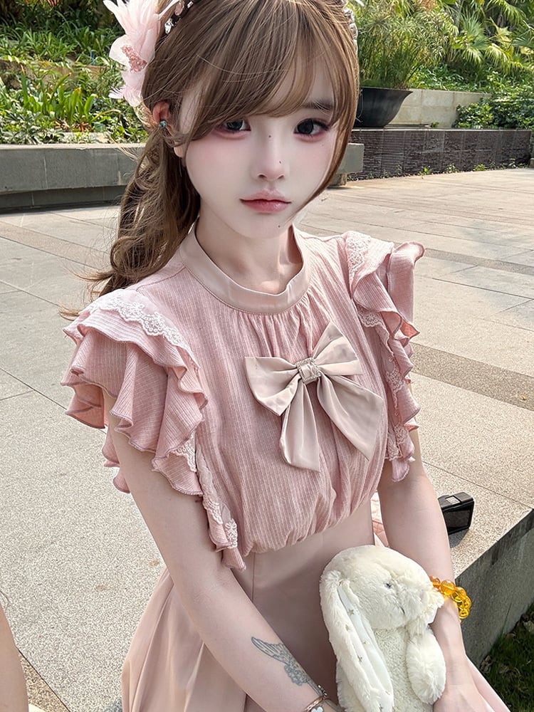 ガーリー風 レースフリル フェミニン ワンピース F-13359