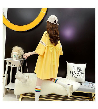 好感度UP リボン キュート プリント全3色 半袖Tシャツ カットソー ＜F-8555＞