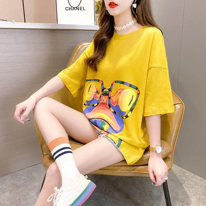 絶対流行 プリント ファッション ゆったり 全4色 半袖 Tシャツ＜F-11523＞