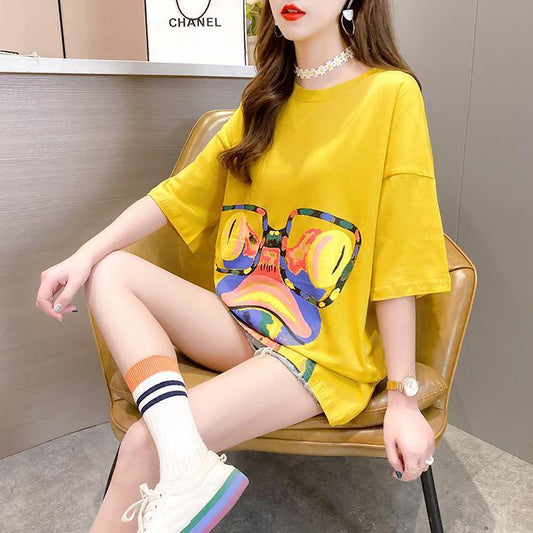 絶対流行 プリント ファッション ゆったり 全4色 半袖 Tシャツ＜F-11523＞