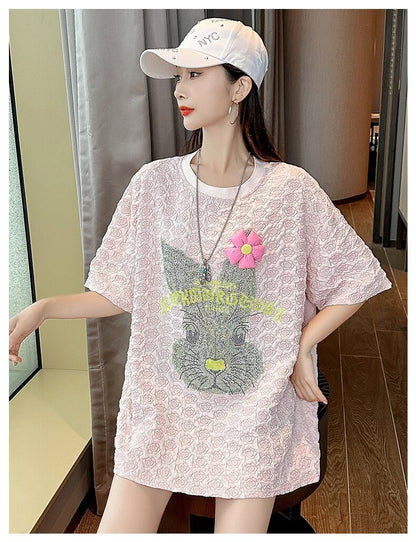 話題沸騰中 キュート カジュアル ホットダイヤモンド 半袖Tシャツ＜F-8626＞