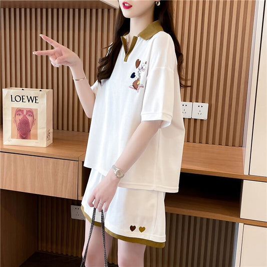 定番シンプル 切り替え カジュアル 半袖Ｔシャツⅹパンツセット全3色 <F-8267>