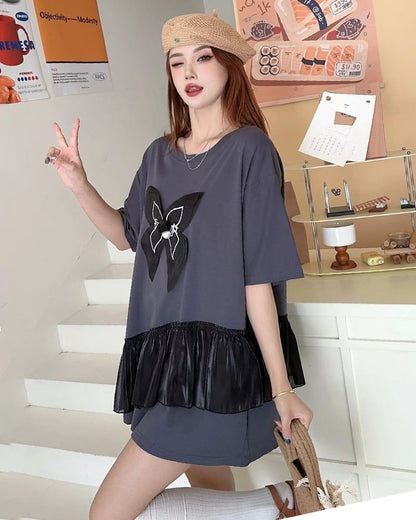 絶対欲しい 切り替え キュート プリントゆったり 半袖Tシャツ 全5色＜F-8271＞