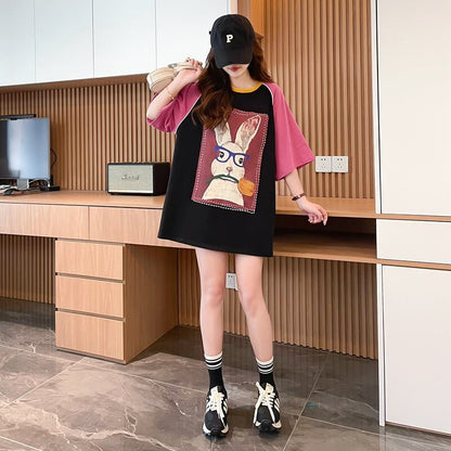 絶対欲しい プリント 個性派 切り替え 全2色 半袖 Tシャツ ＜F-8545＞