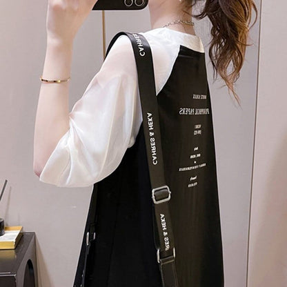 好感度満載 切り替え 美感いっぱい プリント Tシャツ カットソー＜F-3479＞