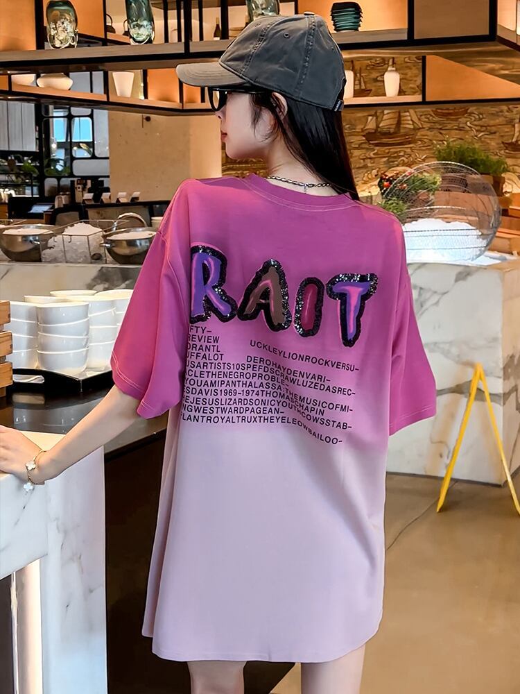 絶対欲しい グラデーション 特別デザイン プリント 半袖 Tシャツ <F-9053>