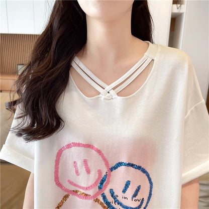 今季マストバイ スウィート 特別デザイン プリント 全2色 半袖Tシャツ<F-8538>