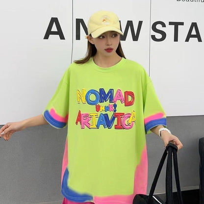 個性的なデザイン アバンギャルド 好感度満載 プリント 半袖Tシャツ カットソー＜F-8237＞