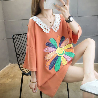 大人可愛い   ゆったり 三色半袖Tシャツ＜F-8129＞