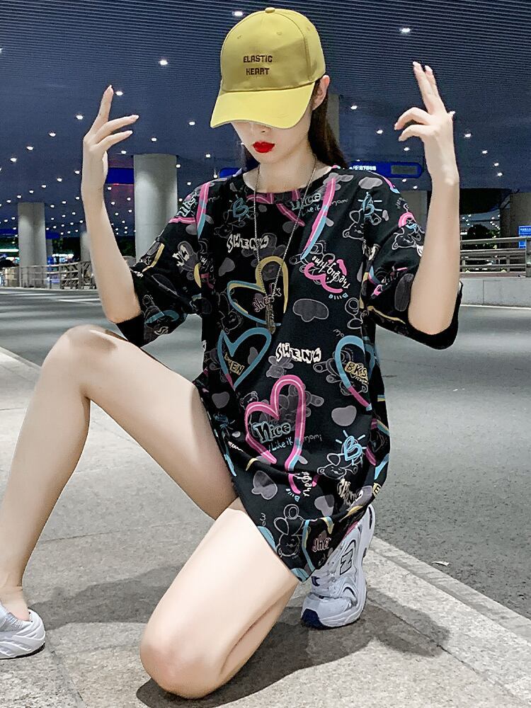 新商品 カジュアル 個性派 プリント ゆったり 半袖Tシャツ＜F-8534＞