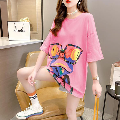 絶対流行 プリント ファッション ゆったり 全4色 半袖 Tシャツ＜F-11523＞