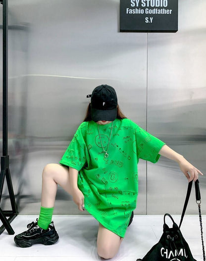 売り切れ必至 ゆったり ファッション感満々 ロング丈 3色半袖Tシャツ＜F-9086＞