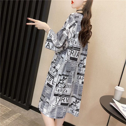 オシャレ度満点 プリント 一目惚れ 切り替え ワンピース Tシャツ カットソー＜F-3122＞