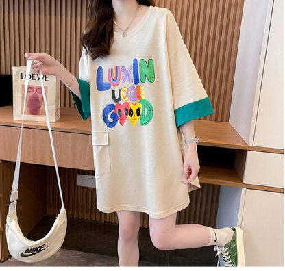絶対欲しい プリント ラウンドネック 切り替え 全2色 半袖Tシャツ ＜F-8672＞