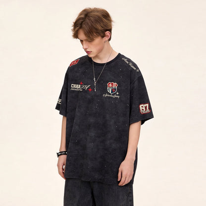 定番シンプル  今季マストバイ 全4色 ロゴプリント ダメージ加工Tシャツ  男女兼用F-13044