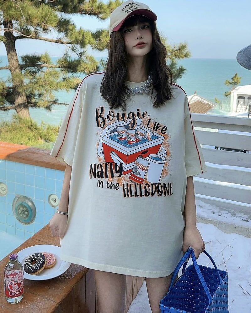 着?せ ゆったり ビッグロゴ ロングTシャツ 半袖 ワンピース<F-4859>